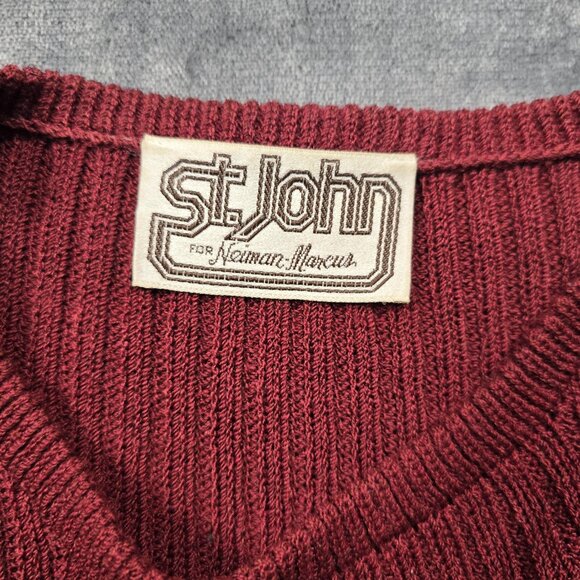 Vintage St John Neiman Marcus Sweater Skirt Womens Medium Red Knit 2 Piece 80s - Picture 2 of 16